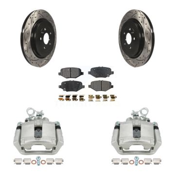 Rear Brake Caliper Drill Slot Rotors Semi-Metallic Pad Kit For Ford Explorer Flex Taurus KCD-100504P