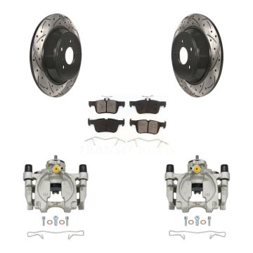 Rear Brake Caliper Drill Slot Rotor Semi-Metallic Pad Kit For Ford Escape Fusion Lincoln KCD-100504S