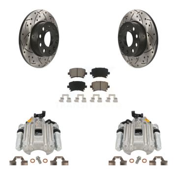 Rear Disc Brake Coated Caliper Drill Slotted Rotors Ceramic Pad Kit For Volkswagen Jetta KCD-100505C