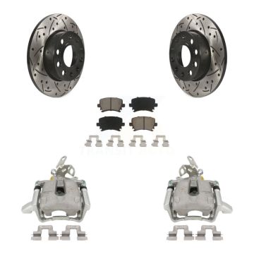 Rear Brake Coated Caliper Drilled Slot Rotor Ceramic Pad Kit For Volkswagen Jetta Rabbit KCD-100506C