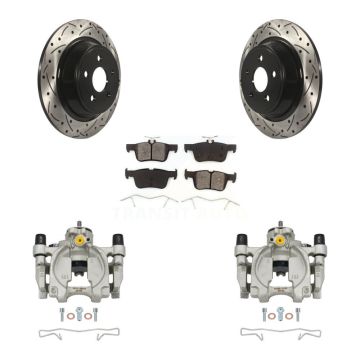 Rear Brake Caliper Drill Slot Rotors Semi-Metallic Pad Kit For Ford Edge Lincoln MKX MKZ KCD-100506S