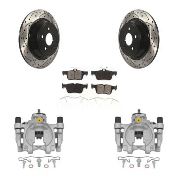 Rear Brake Caliper Drill Slotted Rotor Semi-Metallic Pad Kit For Ford Fusion Lincoln MKZ KCD-100507S