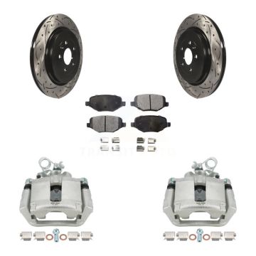 Rear Brake Caliper Drilled Slot Rotor Semi-Metallic Pad Kit For Ford Explorer Police MKS KCD-100508P