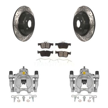 Rear Brake Coated Caliper Drill Slot Rotor Semi-Metallic Pad Kit For Lincoln Continental KCD-100508S
