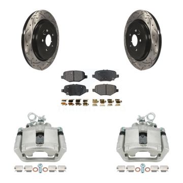 Rear Brake Caliper Drill Slot Rotor Ceramic Pad Kit For Ford Explorer Flex Taurus Police KCD-100508T