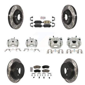 Front Rear Brake Coat Caliper Drill Slot Rotors Ceramic Pad Kit (10Pc) For Nissan Sentra KCD-100509N