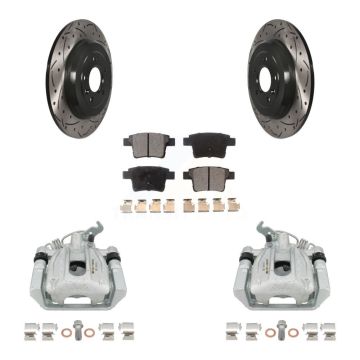 Rear Brake Caliper Drill Slot Rotor Semi-Metallic Pad Kit For Ford Five Hundred Taurus X KCD-100509P