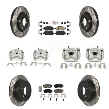 Front Rear Brake Coat Caliper Drill Slot Rotors Ceramic Pad Kit (10Pc) For Nissan Sentra KCD-100510N