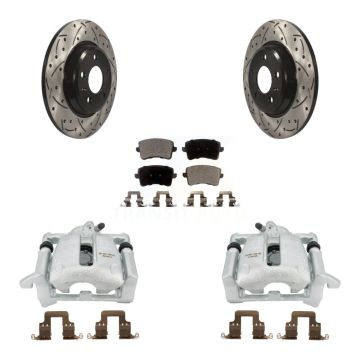 Rear Brake Coat Caliper Drill Slot Rotor Semi-Metallic Pad Kit For Audi Q5 A4 Quattro A5 KCD-100511P