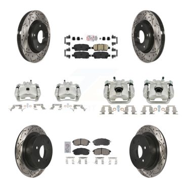 Front Rear Brake Coat Caliper Drill Slot Rotors Ceramic Pad Kit (10Pc) For Nissan Sentra KCD-100512N