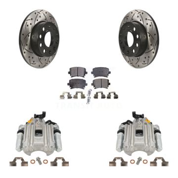 Rear Brake Coated Caliper Drill Slotted Rotor Semi-Metallic Pad Kit For Volkswagen Jetta KCD-100512P