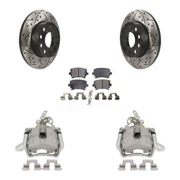 Rear Brake Caliper Drill Slotted Rotor Semi-Metallic Pad Kit For Volkswagen Jetta Rabbit KCD-100513P