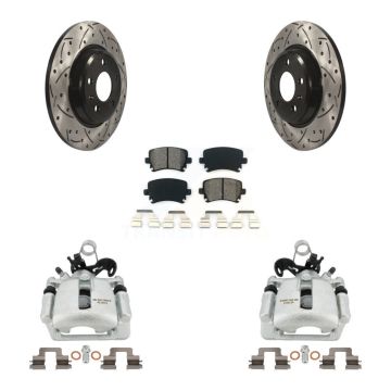 Rear Brake Coated Caliper Drill Slotted Rotors Semi-Metallic Pad Kit For Audi A4 Quattro KCD-100513S