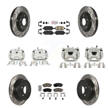 Front Rear Brake Coat Caliper Drill Slot Rotors Ceramic Pad Kit (10Pc) For Nissan Sentra KCD-100514N