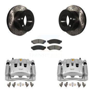 Rear Brake Coat Caliper Drill Slot Rotor Semi-Metallic Pad Kit For Ford F-250 Super Duty KCD-100514S