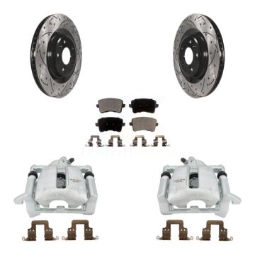 Rear Disc Brake Coated Caliper Drill Slot Rotor Ceramic Pad Kit For 2012 Audi A5 Quattro KCD-100514T