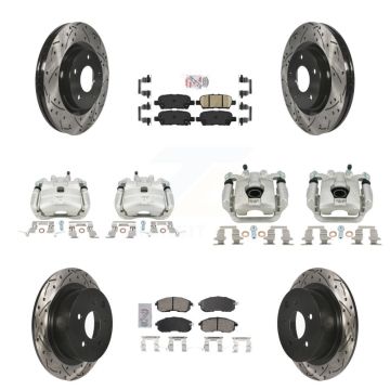 Front Rear Brake Coat Caliper Drill Slot Rotors Ceramic Pad Kit (10Pc) For Nissan Sentra KCD-100515N