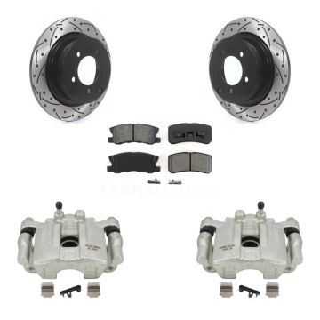 Rear Brake Caliper Drill Slotted Rotor Semi-Metallic Pad Kit For Jeep Mitsubishi Patriot KCD-100516S