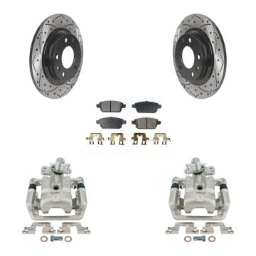 Rear Brake Caliper Drill Slotted Rotor Semi-Metallic Pad Kit For Ford Fusion Mazda 6 MKZ KCD-100517P