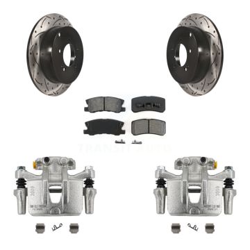 Rear Brake Coated Caliper Drilled Slot Rotor Semi-Metallic Pad Kit For Mitsubishi Lancer KCD-100517S