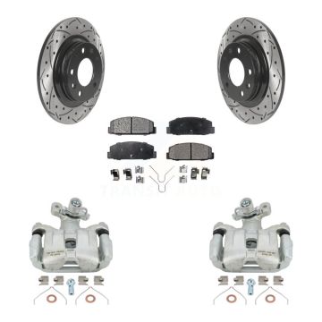 Rear Brake Coated Caliper Drilled Slot Rotor Semi-Metallic Pad Kit For 2003-2005 Mazda 6 KCD-100518P