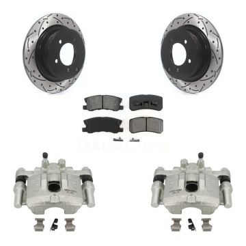 Rear Brake Caliper Drill Slotted Rotor Semi-Metallic Pad Kit For Mitsubishi Lancer Dodge KCD-100518S