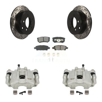 Rear Brake Caliper Drilled Slot Rotor Semi-Metallic Pad Kit For Dodge Caliber Mitsubishi KCD-100519S