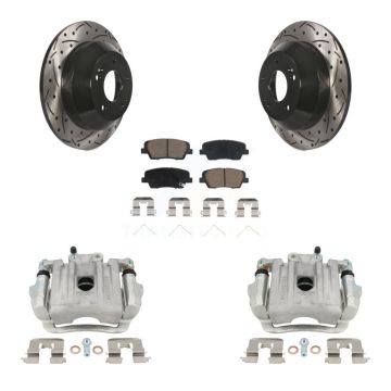 Rear Brake Caliper Drill Slotted Rotors Ceramic Pad Kit For Kia Sorento Hyundai Santa Fe KCD-100520C