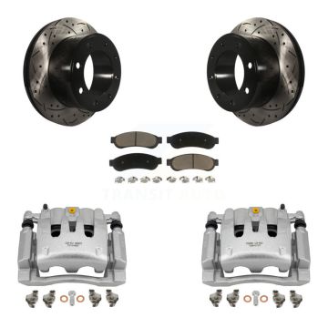 Rear Brake Coat Caliper Drill Slot Rotor Ceramic Pad Kit For Ford F-250 Super Duty F-350 KCD-100522C