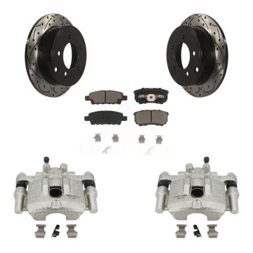 Rear Brake Caliper Drilled Slot Rotor Ceramic Pad Kit For Jeep Mitsubishi Lancer Patriot KCD-100523C