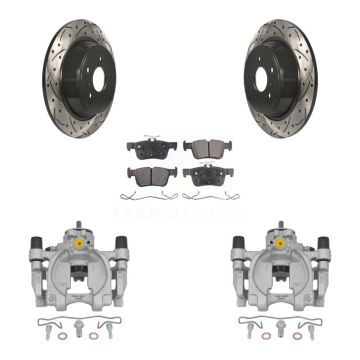 Rear Brake Coated Caliper Drill Slot Rotor Semi-Metallic Pad Kit For Lincoln Continental KCD-100523P