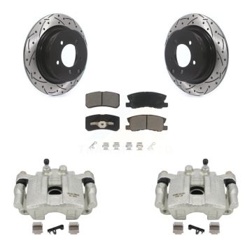 Rear Brake Caliper Drilled Slot Rotor Ceramic Pad Kit For Jeep Mitsubishi Patriot Lancer KCD-100524C