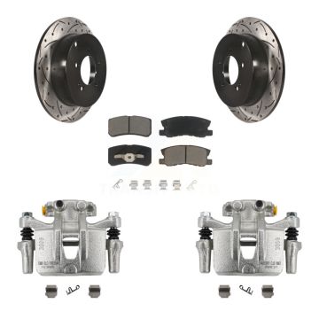 Rear Brake Coat Caliper Drill Slot Rotor Ceramic Pad Kit For Mitsubishi Lancer Outlander KCD-100525C