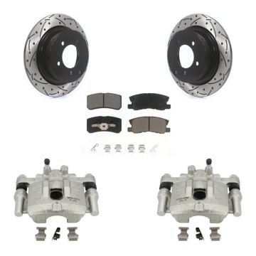 Rear Brake Caliper Drill Slot Rotors Ceramic Pad Kit For Mitsubishi Lancer Dodge Caliber KCD-100526C