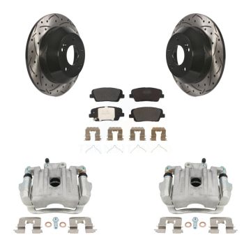 Rear Disc Brake Coated Caliper Drill Slotted Rotor Semi-Metallic Pad Kit For Kia Sorento KCD-100526P