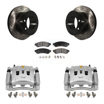 Rear Brake Coat Caliper Drill Slot Rotor Semi-Metallic Pad Kit For Ford F-250 Super Duty KCD-100529P