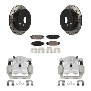 Rear Brake Coat Caliper Drill Slot Rotor Semi-Metallic Pad Kit For Subaru Outback Legacy KCD-100529S