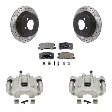 Rear Brake Caliper Drill Slotted Rotor Semi-Metallic Pad Kit For Jeep Mitsubishi Patriot KCD-100531P