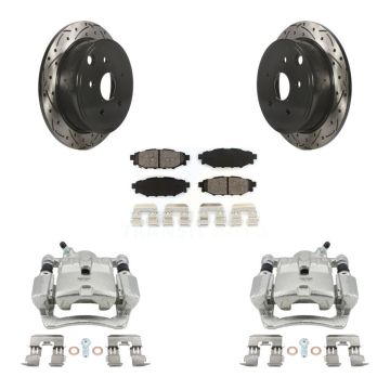 Rear Disc Brake Coated Caliper Drill Slotted Rotors Semi-Metallic Pad Kit For Subaru WRX KCD-100531S
