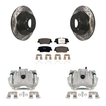 Rear Brake Caliper Drill Slotted Rotors Ceramic Pad Kit For Kia Sorento Hyundai Santa Fe KCD-100531T