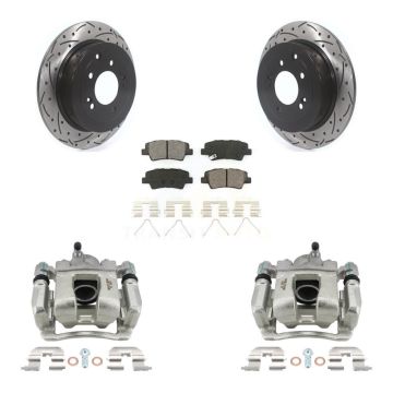 Rear Brake Coated Caliper Drill Slot Rotors Semi-Metallic Pad Kit For Hyundai Tucson Kia KCD-100532S