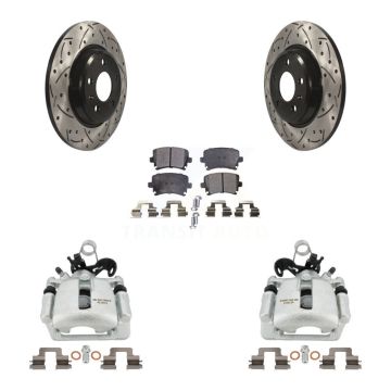 Rear Brake Caliper Drill Slot Rotor Ceramic Pad Kit For 2009 Audi A4 Quattro Convertible KCD-100532T