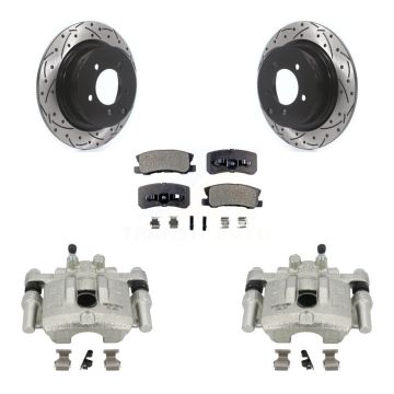 Rear Brake Caliper Drill Slotted Rotor Semi-Metallic Pad Kit For Mitsubishi Lancer Dodge KCD-100533P