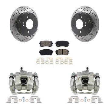 Rear Disc Brake Coated Caliper Drill Slot Rotor Semi-Metallic Pad Kit For Hyundai Tucson KCD-100533S