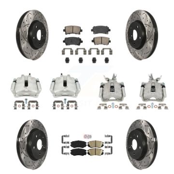 Front Rear Disc Brake Coated Caliper Drilled Slotted Rotors & Ceramic Pad Kit (10Pc) For KCD-100534N