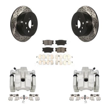 Rear Brake Caliper Drilled Slot Rotor Semi-Metallic Pad Kit For Toyota Camry Lexus ES350 KCD-100534S