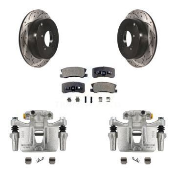 Rear Brake Coat Caliper Drill Slot Rotor Ceramic Pad Kit For Mitsubishi Lancer Outlander KCD-100536T