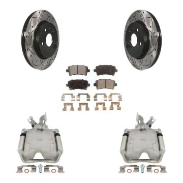 Rear Brake Caliper Drill Slot Rotor Semi-Metallic Pad Kit For Chevrolet Impala Buick XTS KCD-100537P