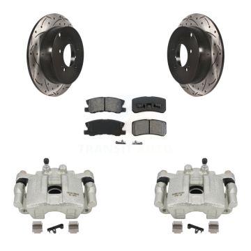 Rear Brake Coat Caliper Drill Slot Rotors Semi-Metallic Pad Kit For Mitsubishi Outlander KCD-100537S