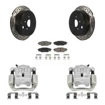 Rear Disc Brake Coated Caliper Drilled Slotted Rotor & Ceramic Pad Kit For Subaru Legacy KCD-100538C